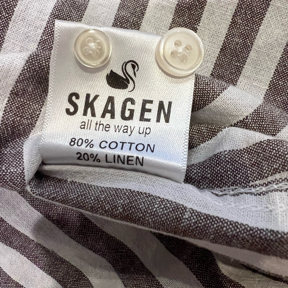 Skagen Men's Casual Striped Button Down Shirt - Brown and White-NWT - Picture 5 of 8